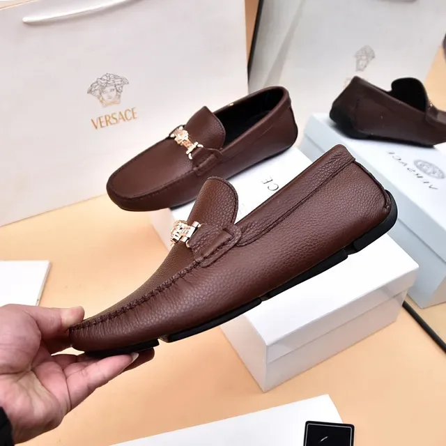 Versace Collection Mocassins Marron Cuir Pebbled Horsebit 7
