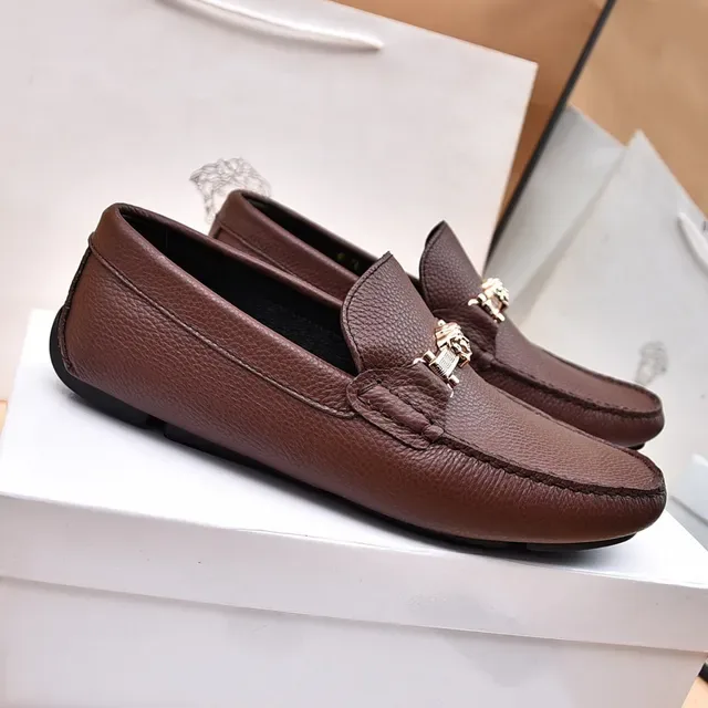 Versace Collection Mocassins Marron Cuir Pebbled Horsebit 8