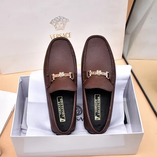 Versace Collection Mocassins Marron Cuir Pebbled Horsebit 9