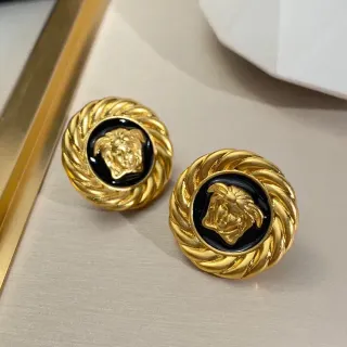 Versace Medusa 金黑扭绳边珐琅坠饰耳环