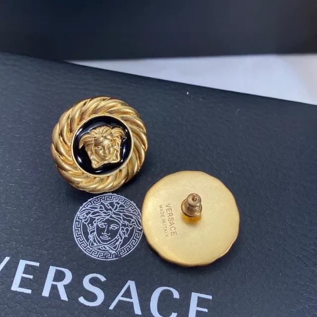 Versace Medusa Brincos Ouro Preto Borda Cordão Trançado Esmaltado Medalhão 4