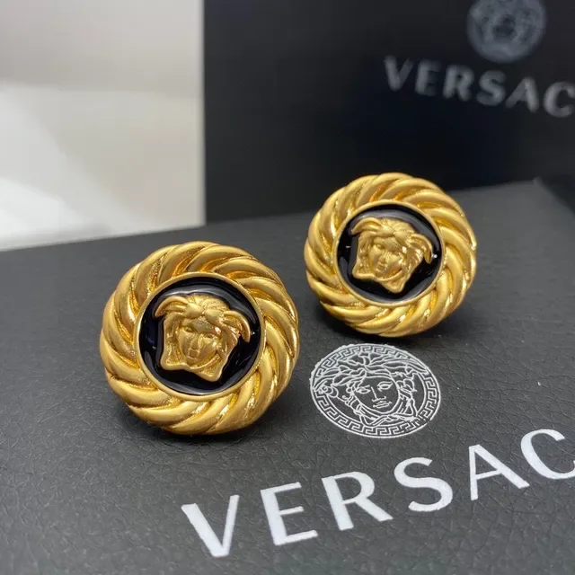 Versace Medusa Brincos Ouro Preto Borda Cordão Trançado Esmaltado Medalhão 7