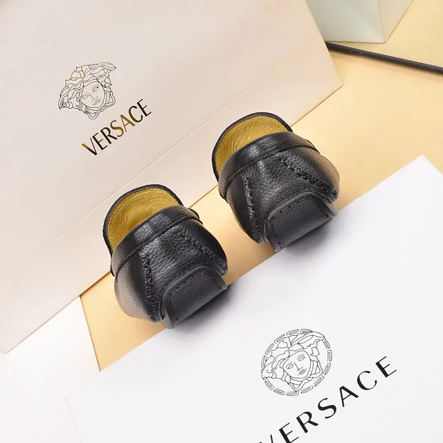 Versace Medusa Head Black Gold Pebbled Leather Hardware Loafer 2