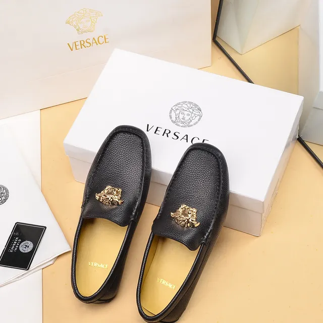 Versace Medusa Head Black Gold Pebbled Leather Hardware Loafer 3