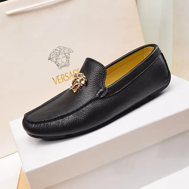 Versace Medusa Head Black Gold Pebbled Leather Hardware Loafer 5