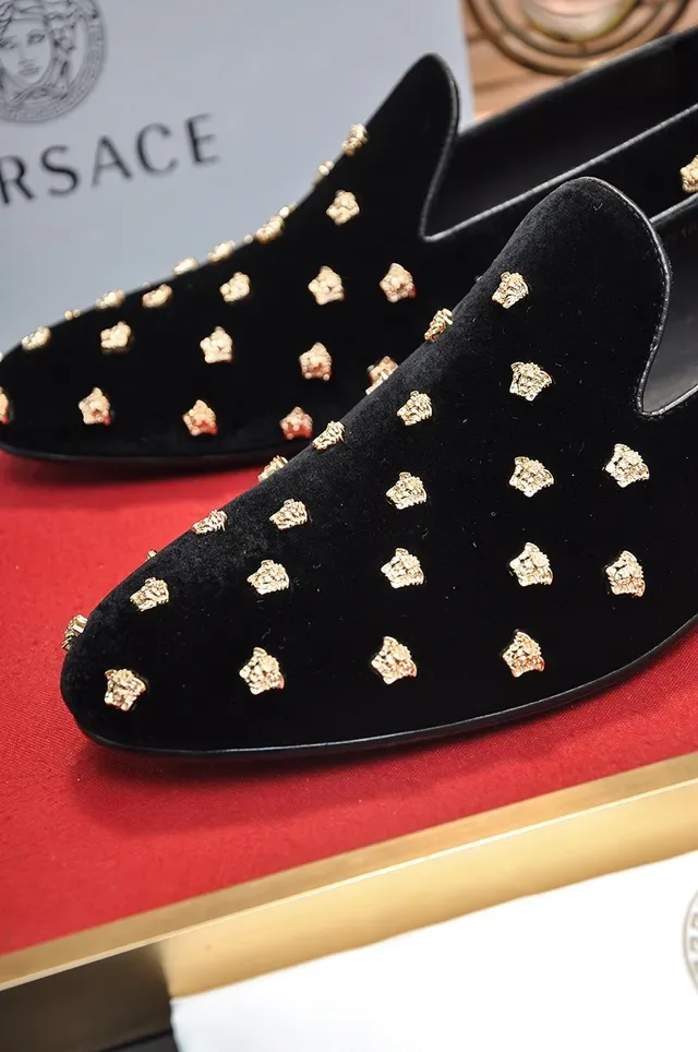 Versace Medusa Stud Black Gold Velvet Upper Head Studs Loafer 2