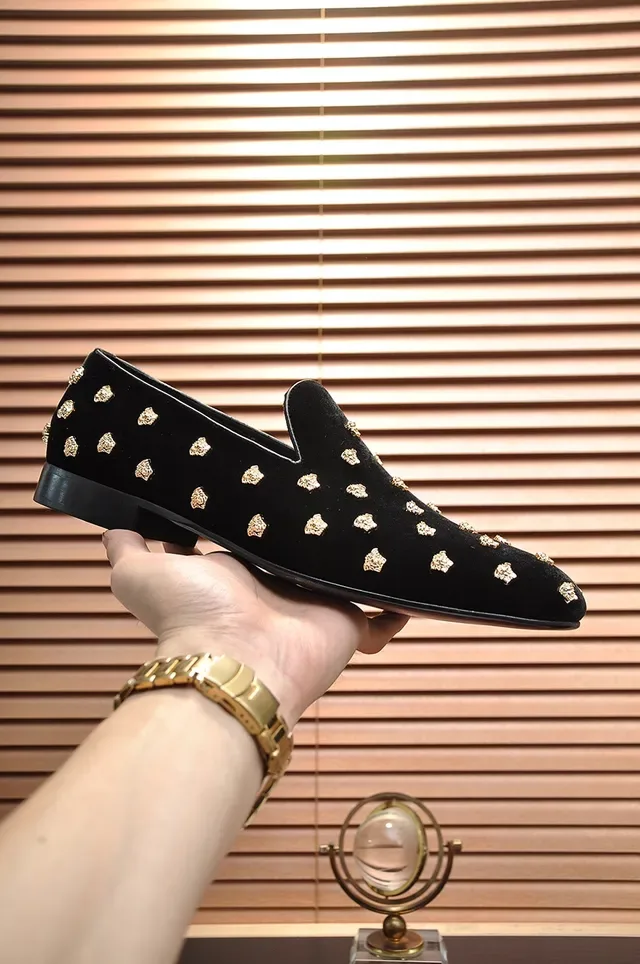 Versace Medusa Stud Black Gold Velvet Upper Head Studs Loafer 4