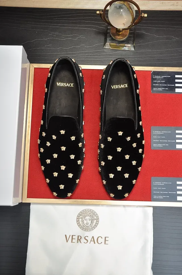 Versace Medusa Stud Black Gold Velvet Upper Head Studs Loafer 5