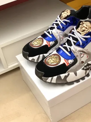 Versace Multicolore Argent Méduse Médaillon Appliqués Tête de Lion Ferrure de la Langue Baskets Chunky 4
