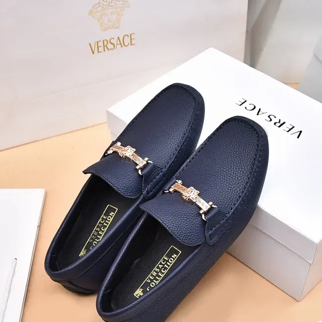 Versace نيفي ذهبي جلد مقصوص ميدوزا هورس بيت بكل لوفر 2