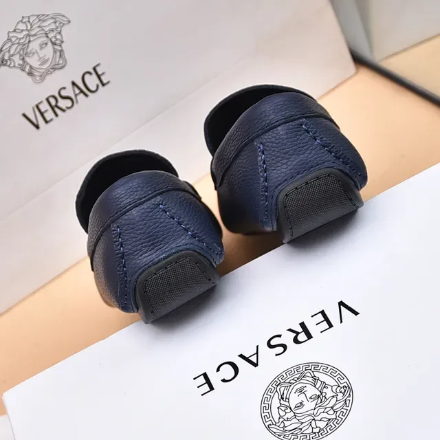 Versace نيفي ذهبي جلد مقصوص ميدوزا هورس بيت بكل لوفر 3