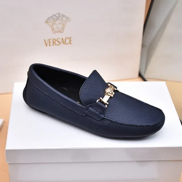 Versace نيفي ذهبي جلد مقصوص ميدوزا هورس بيت بكل لوفر 5