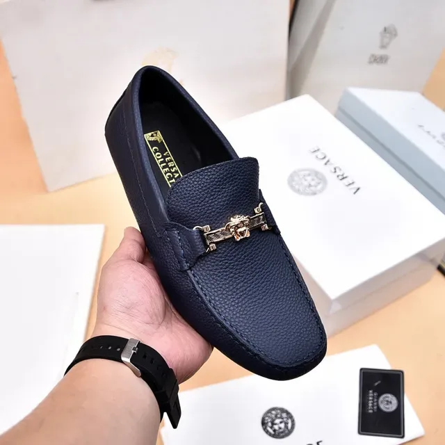 Versace نيفي ذهبي جلد مقصوص ميدوزا هورس بيت بكل لوفر 6