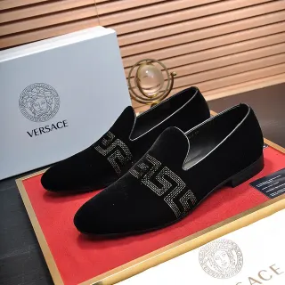 Versace Odissea 黑色天鹅绒刺绣 Greca 乐福鞋