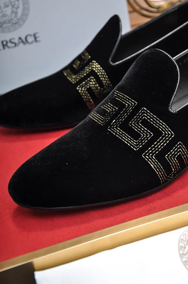 Versace Odissea Black Velvet Embroidered Greca Loafers 3