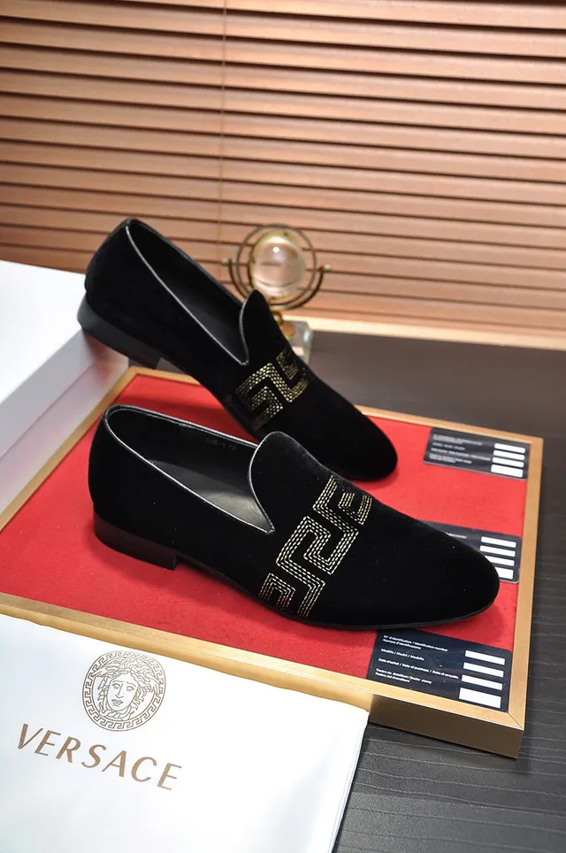 Versace Odissea Black Velvet Embroidered Greca Loafers 5