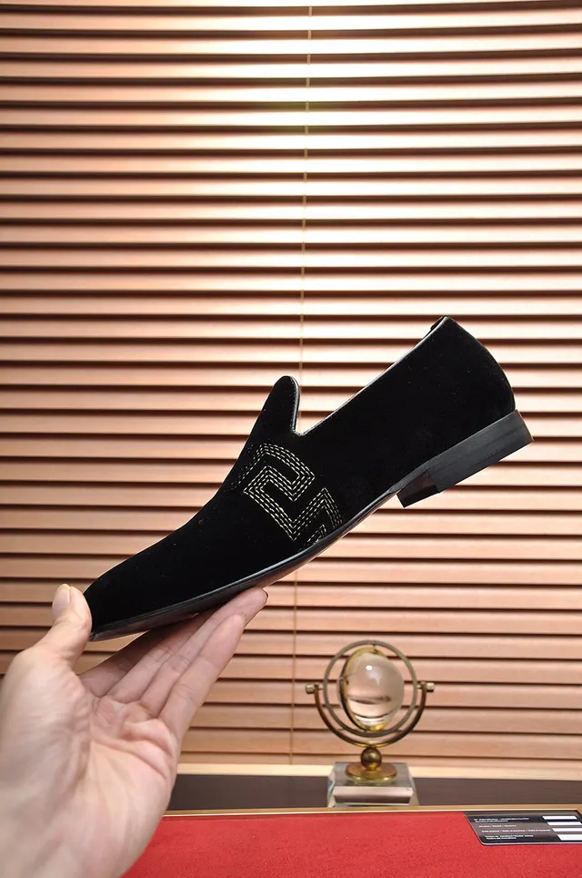 Versace Odissea Black Velvet Embroidered Greca Loafers 6