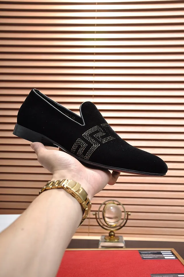 Versace Odissea Black Velvet Embroidered Greca Loafers 7