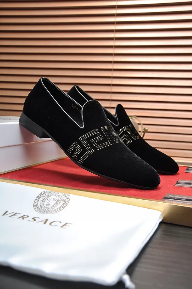 Versace Odissea Black Velvet Embroidered Greca Loafers 8