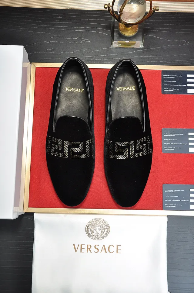 Versace Odissea Black Velvet Embroidered Greca Loafers 9