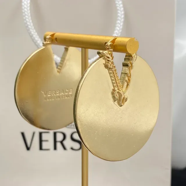 Versace Odissea Boucles d'Oreilles Grandes Disques Or Finition Mate 5