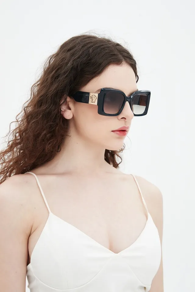 Versace Oversized Square Cream Frame Gradient Brown-Pink Sunglasses 6