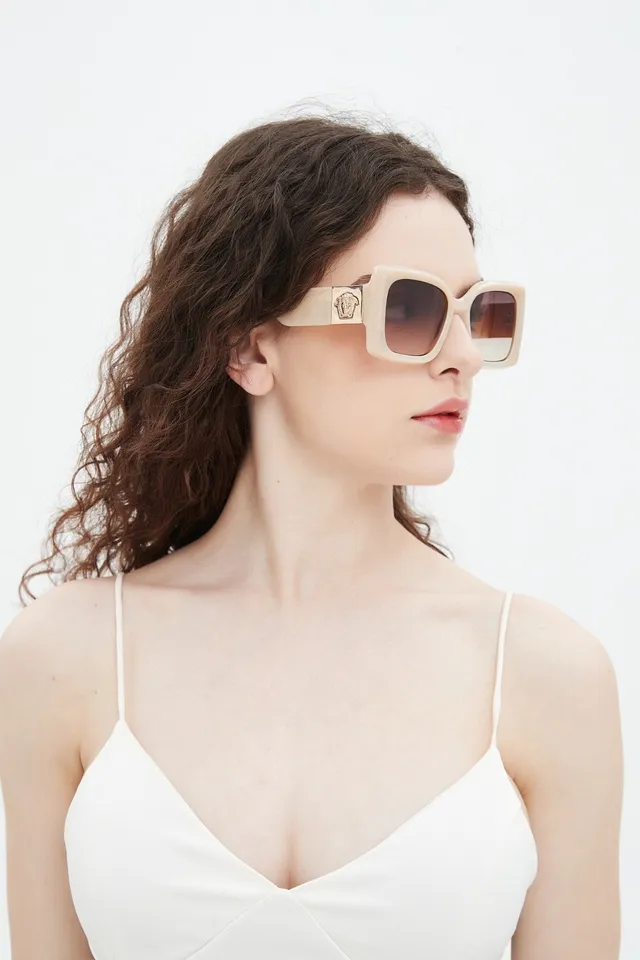 Versace Oversized Square Cream Frame Gradient Brown-Pink Sunglasses 9