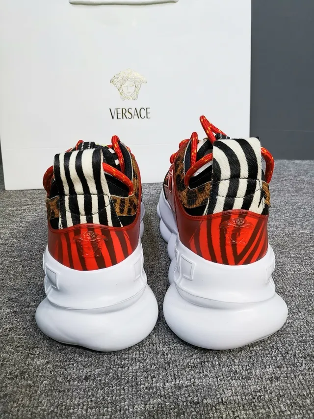 Versace Red Multicolor Sculpted Sole Leopard-Print Upper Chunky Sneakers 3