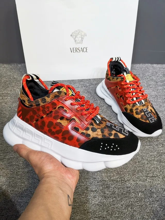 Versace Red Multicolor Sculpted Sole Leopard-Print Upper Chunky Sneakers 5