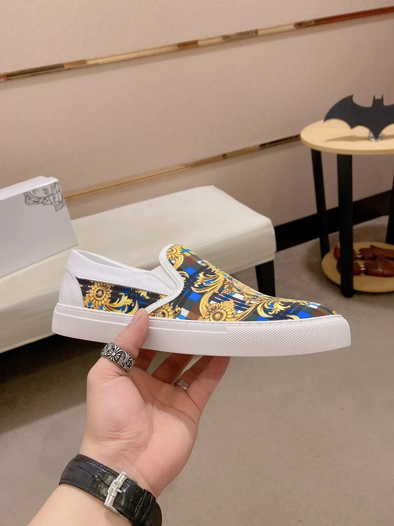 Versace White Multicolor Slip-On Baroque-Print Lifestyle Sneakers 7