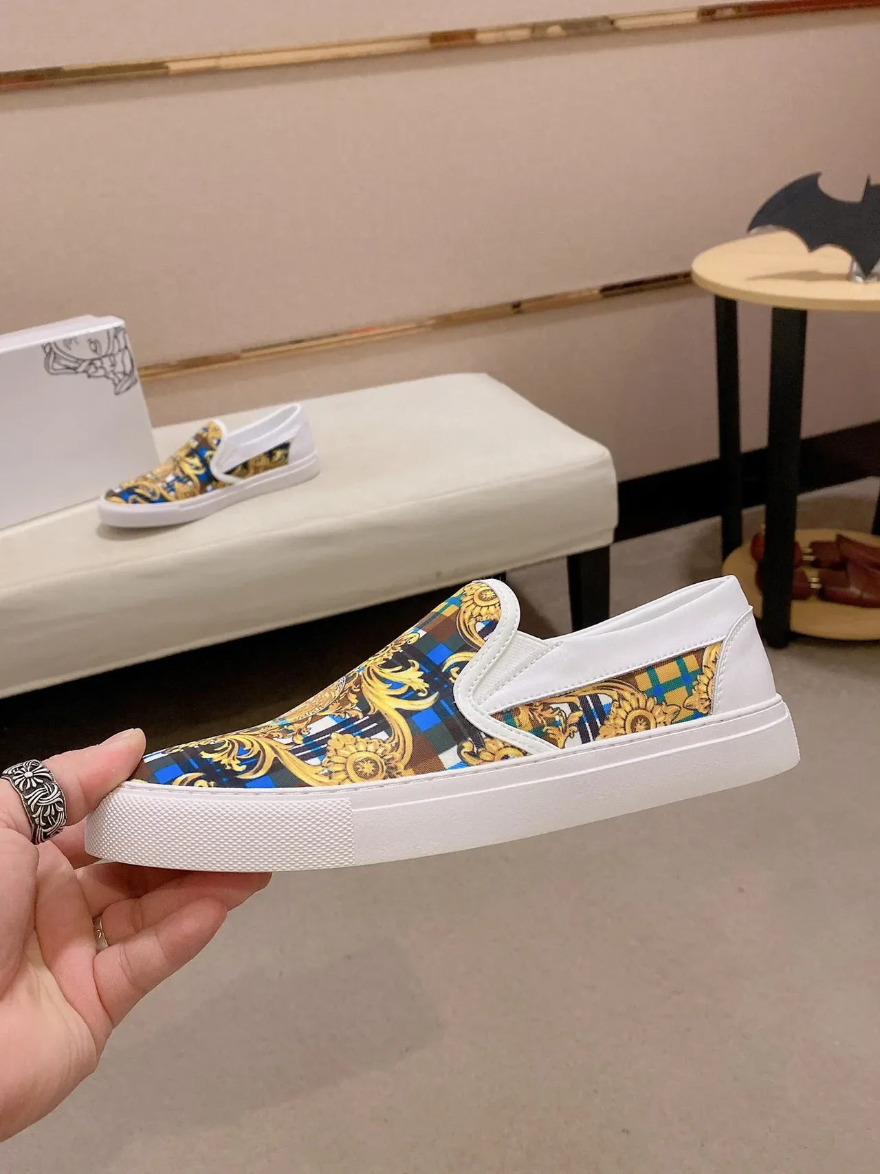 Versace White Multicolor Slip-On Baroque-Print Lifestyle Sneakers 8