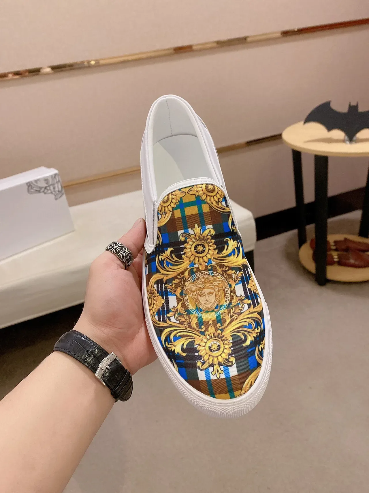 Versace White Multicolor Slip-On Baroque-Print Lifestyle Sneakers 9