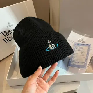Vivienne Westwood Orb Black Blue Ribbed Knit Folded Cuff Beanie