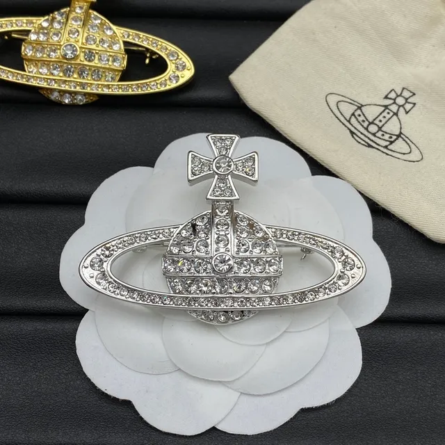 Vivienne Westwood Orb Brooch Crystal-Pavé Prata e Dourado em Tom Broches 4