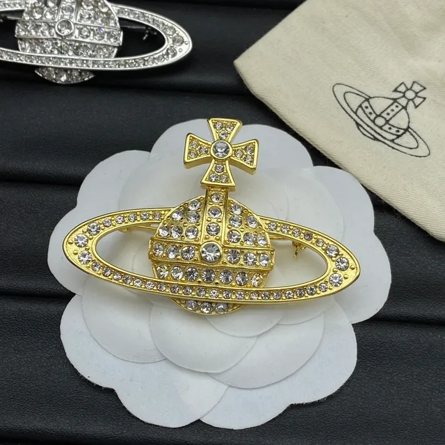 Vivienne Westwood Orb Brooch Crystal-Pavé Prata e Dourado em Tom Broches 5