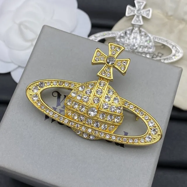 Vivienne Westwood Orb Brooch Crystal-Pavé Prata e Dourado em Tom Broches 6