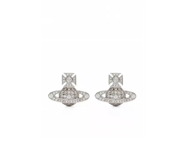 Vivienne Westwood Orb Silver Pink Motif Pavé Crystal Embellishment Earrings 2