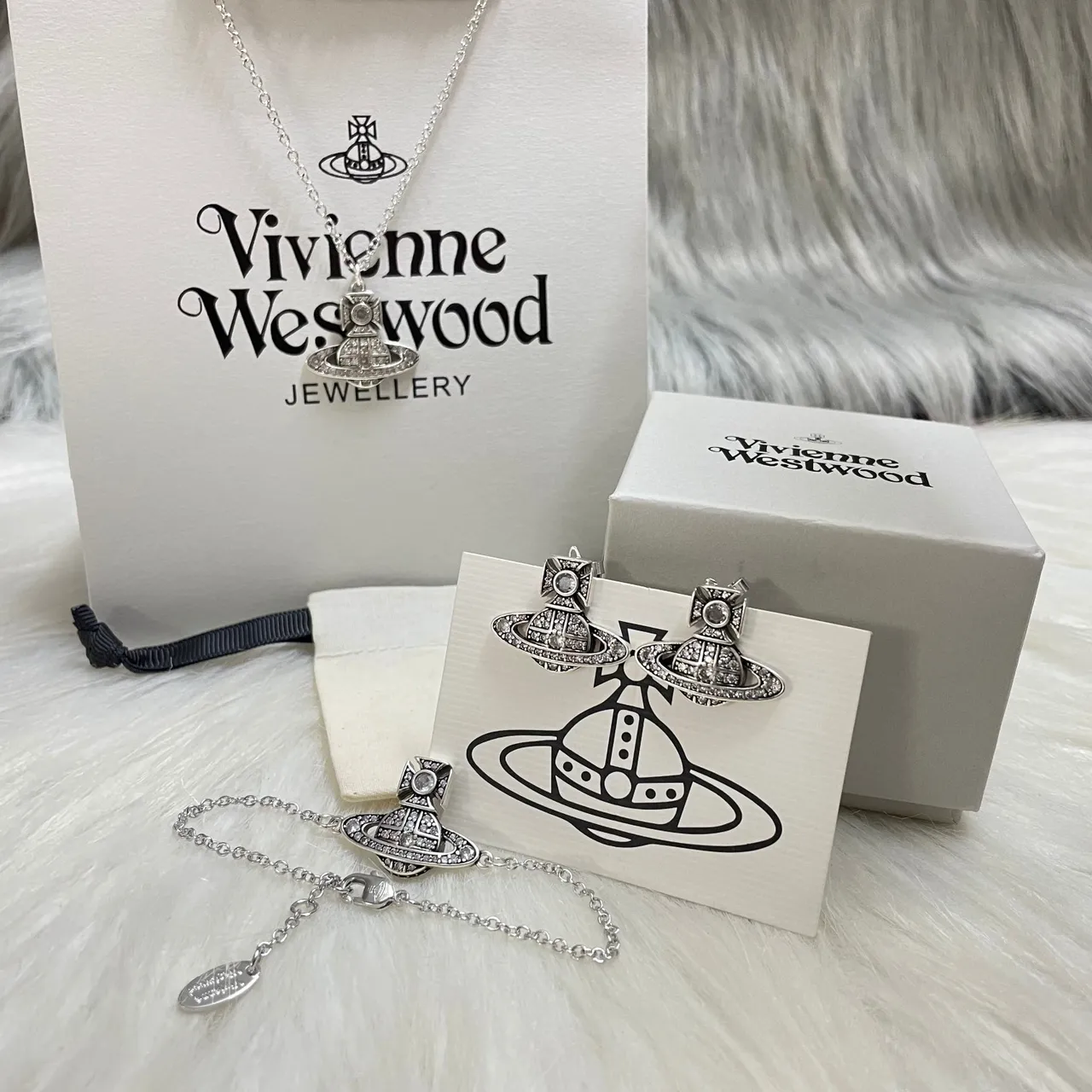 Vivienne Westwood Orb Silver Pink Motif Pavé Crystal Embellishment Earrings 4