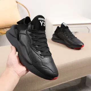 Y-3 Black Red Midsole Layered Synthetic Upper Chunky Sneakers