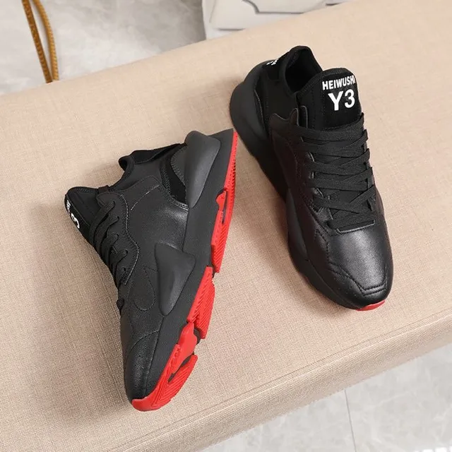 Y-3 Black Red Midsole Layered Synthetic Upper Chunky Sneakers 2