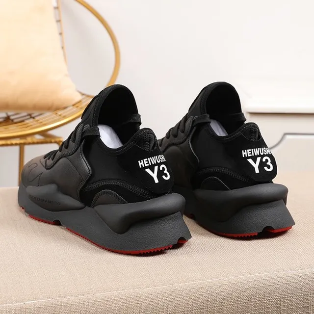 Y-3 Black Red Midsole Layered Synthetic Upper Chunky Sneakers 3