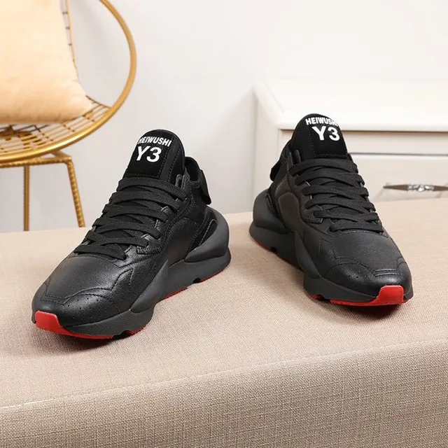 Y-3 Black Red Midsole Layered Synthetic Upper Chunky Sneakers 4