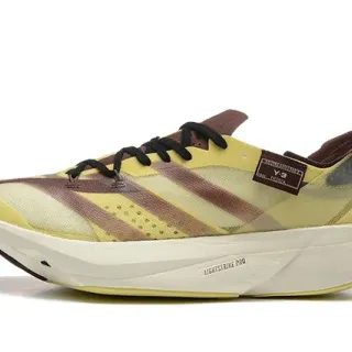 Y-3 Yellow Brown Translucent Layered Mesh Upper Diagonal Striped Overlay Running Shoes