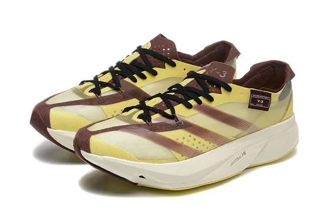Y-3 Jaune Marron Translucide Stratifié Maille Supérieur Diagonal Rayé Superposition Chaussures de course 2
