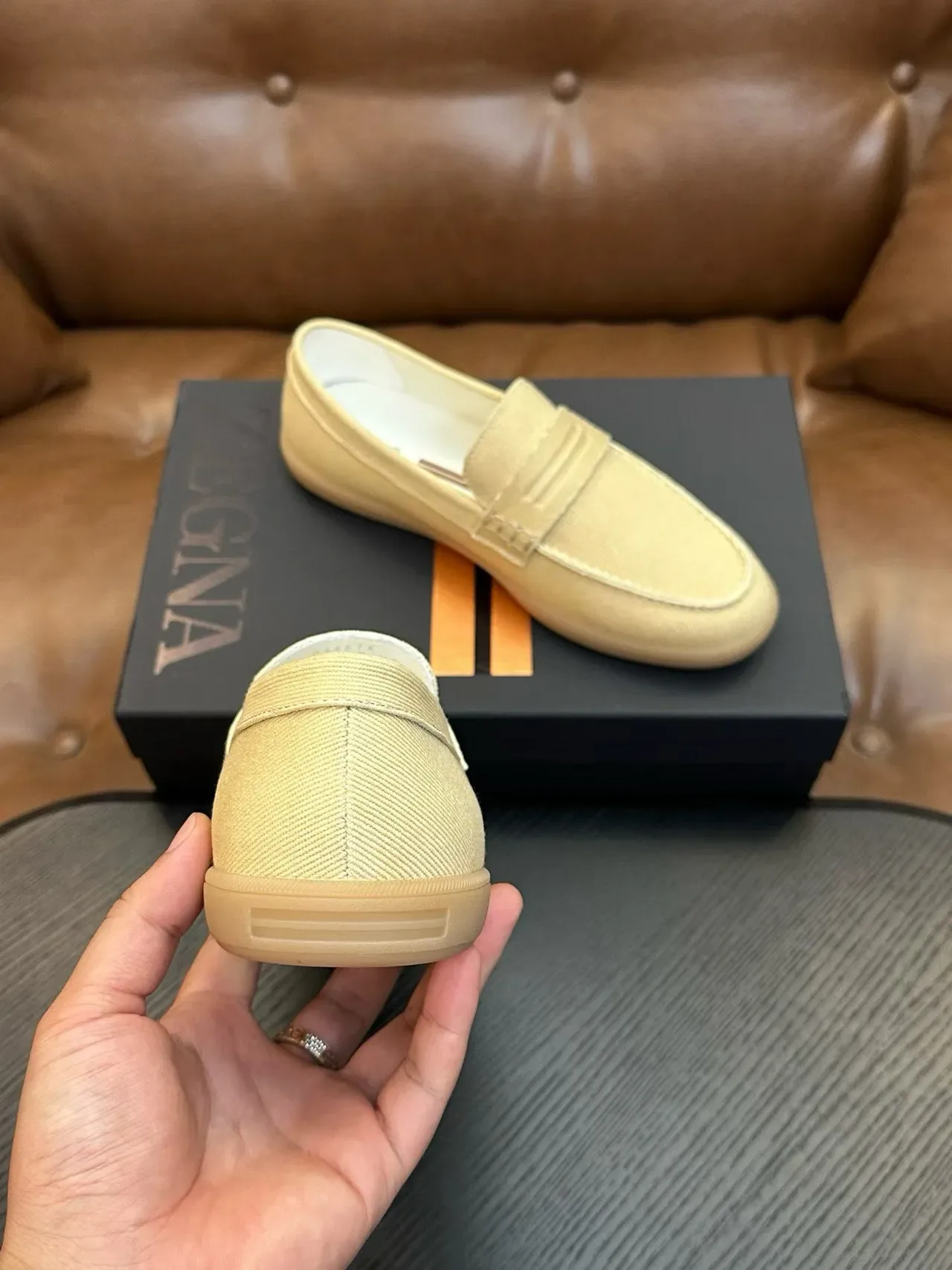 Zegna Mocassins Beige Marron Tige Toile Bride Penny 3