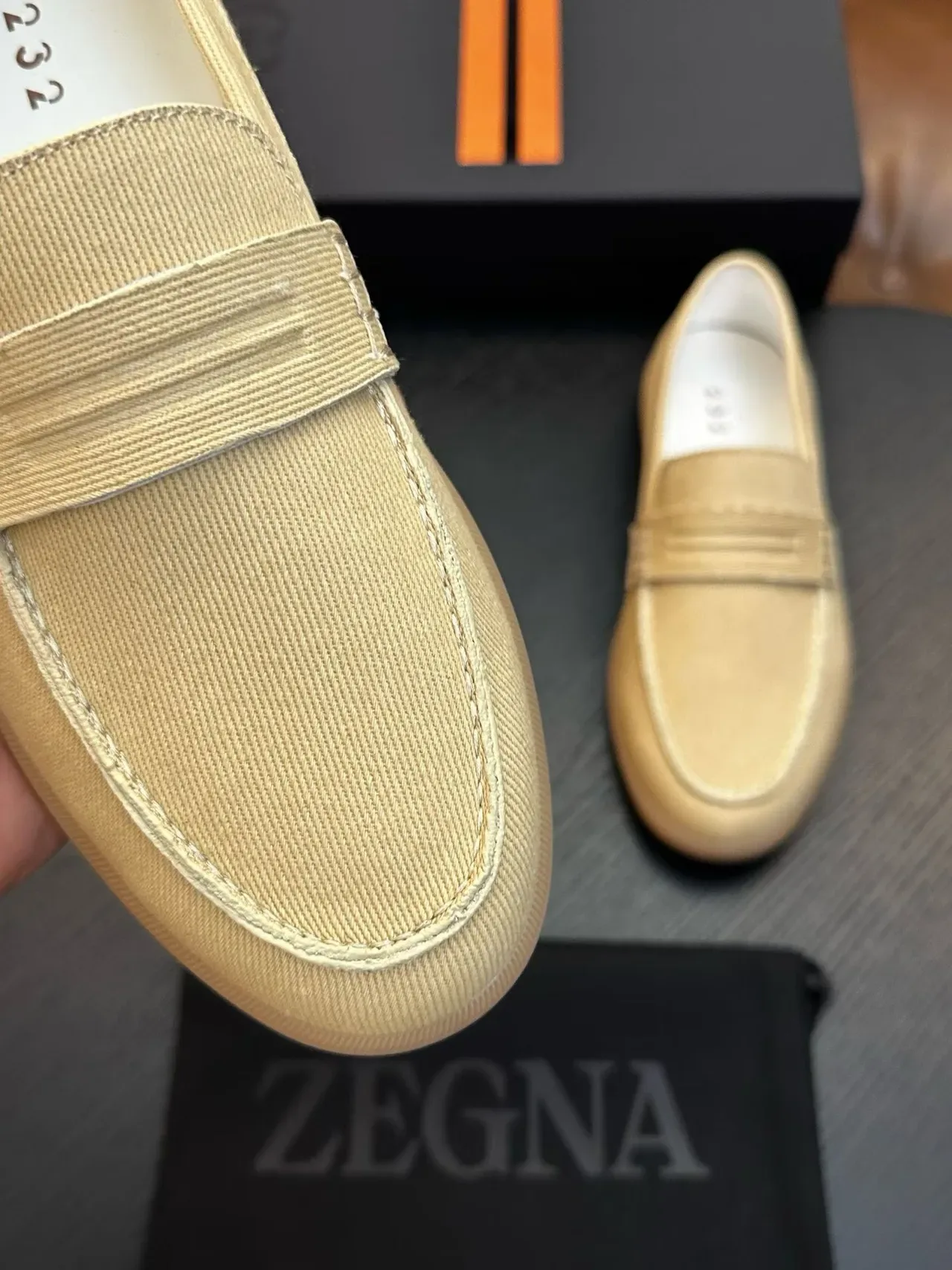Zegna Mocassins Beige Marron Tige Toile Bride Penny 4