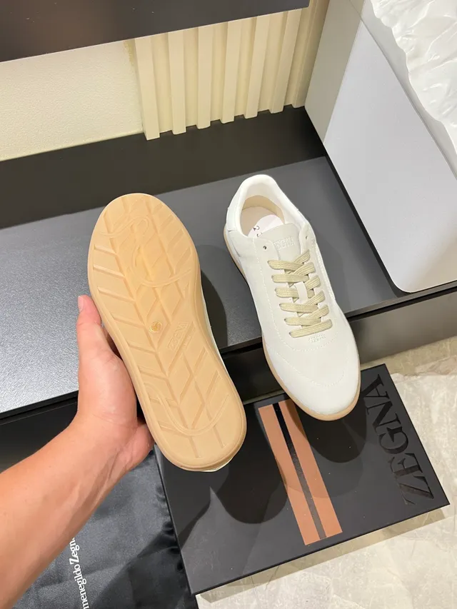 Zegna Beige Blanc Daim Supérieur Semelle Caoutchouc Lifestyle Sneakers 3