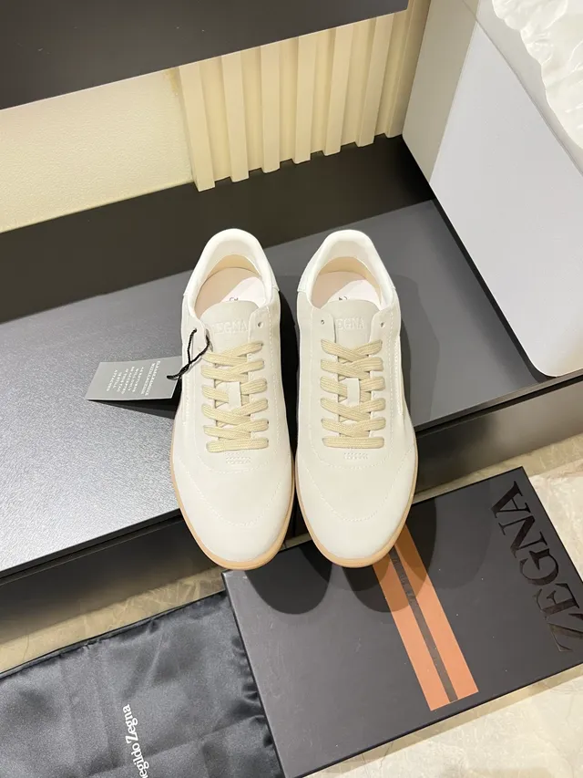 Zegna Beige Blanc Daim Supérieur Semelle Caoutchouc Lifestyle Sneakers 5