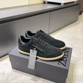 Zegna Black Beige Suede Upper Gum Rubber Sole Lifestyle Sneakers