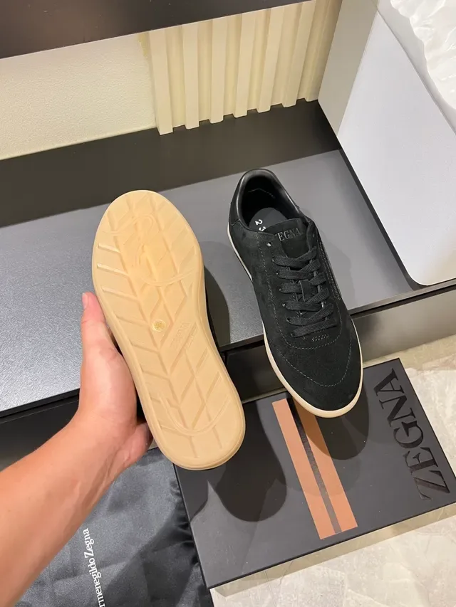 Zegna Black Beige Suede Upper Gum Rubber Sole Lifestyle Sneakers 3